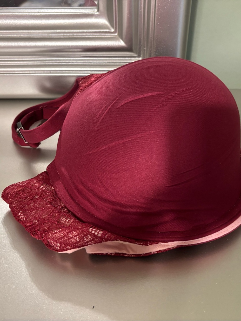 Victoria's Secret Burgundy and Blush Satin Lace Bra